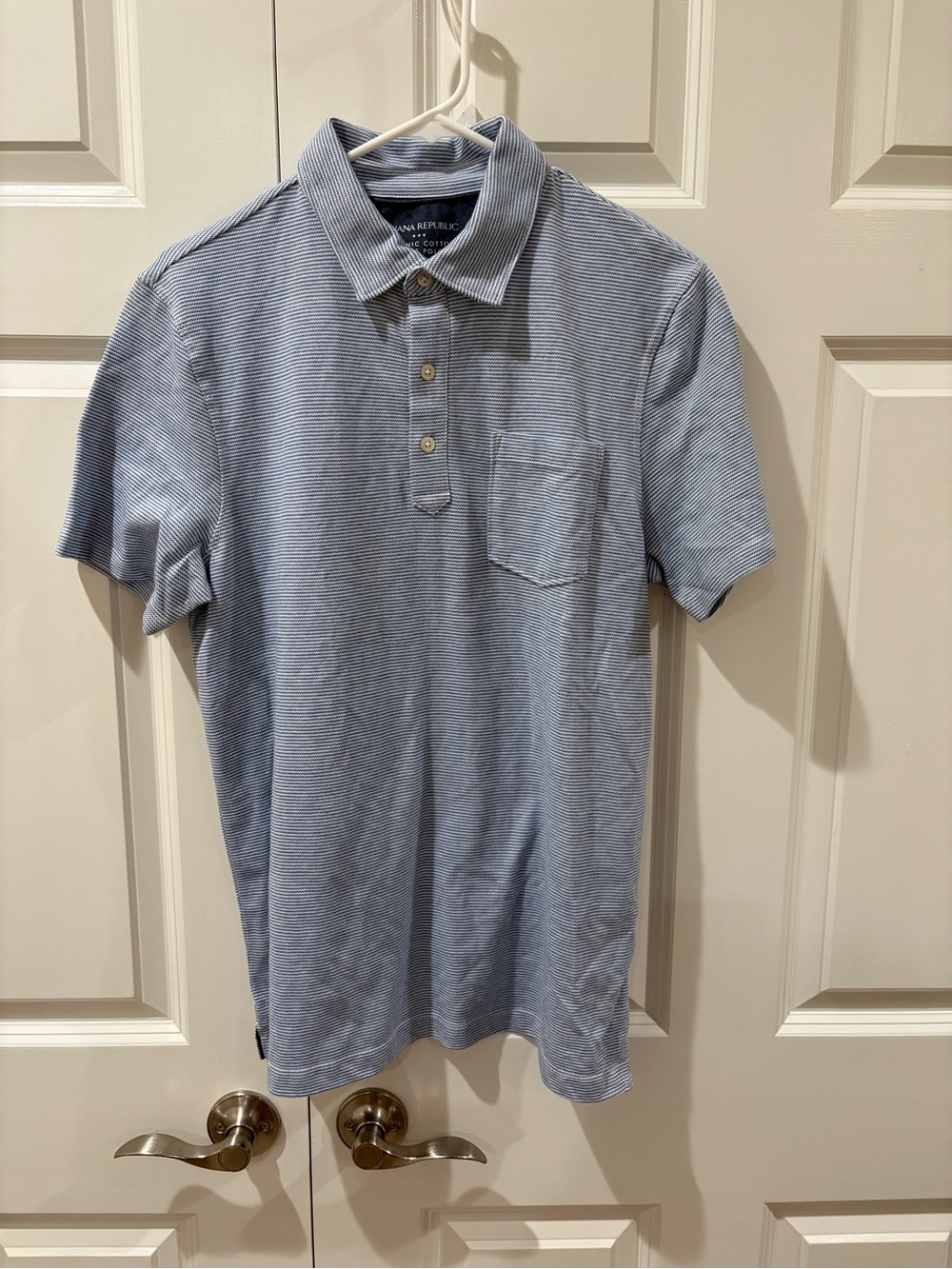 Banana Republic Factory Pale Blue Mini-Stripe Polo,Size M, NWT
